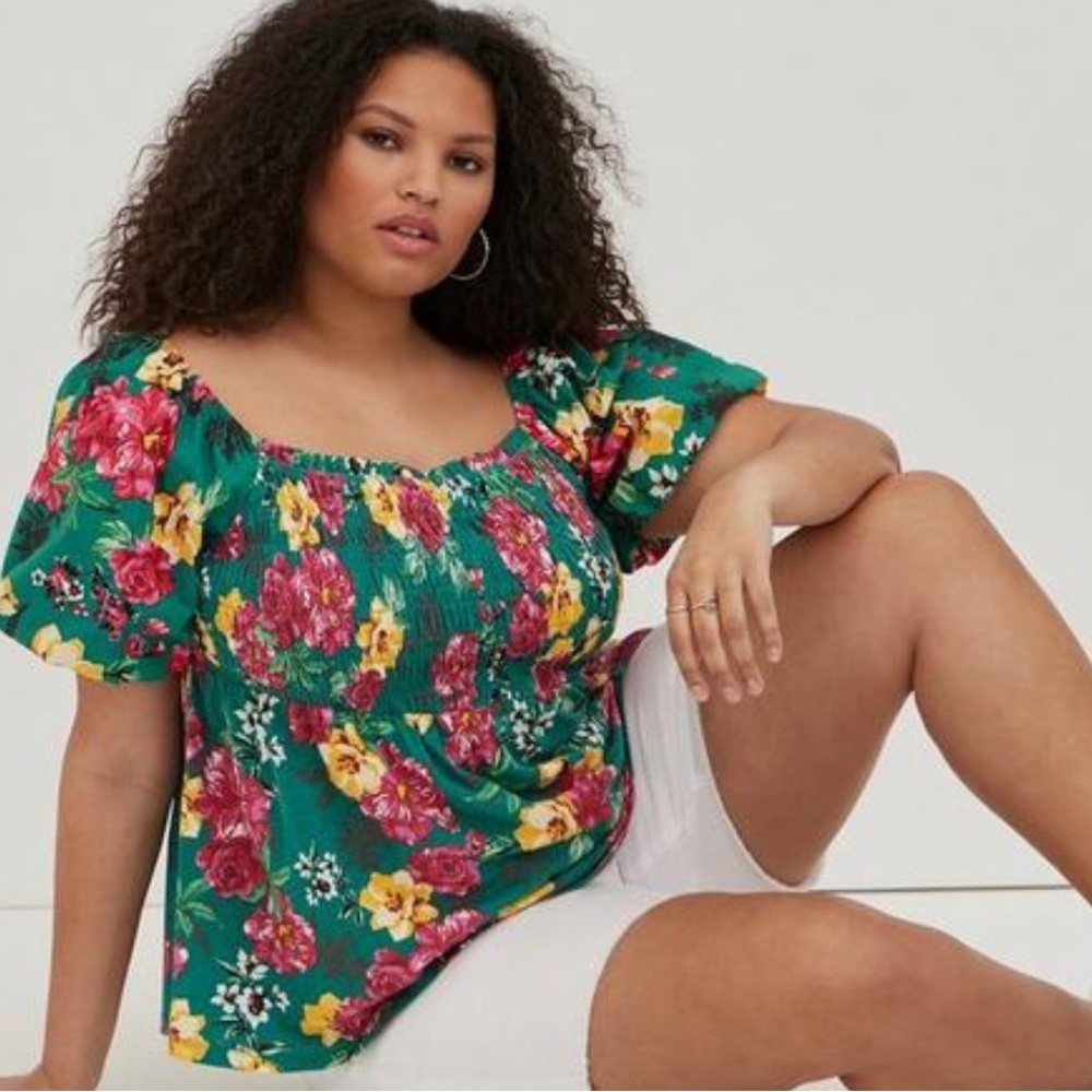 Torrid Babydoll Smocked Bodice Puff Sleeve Top